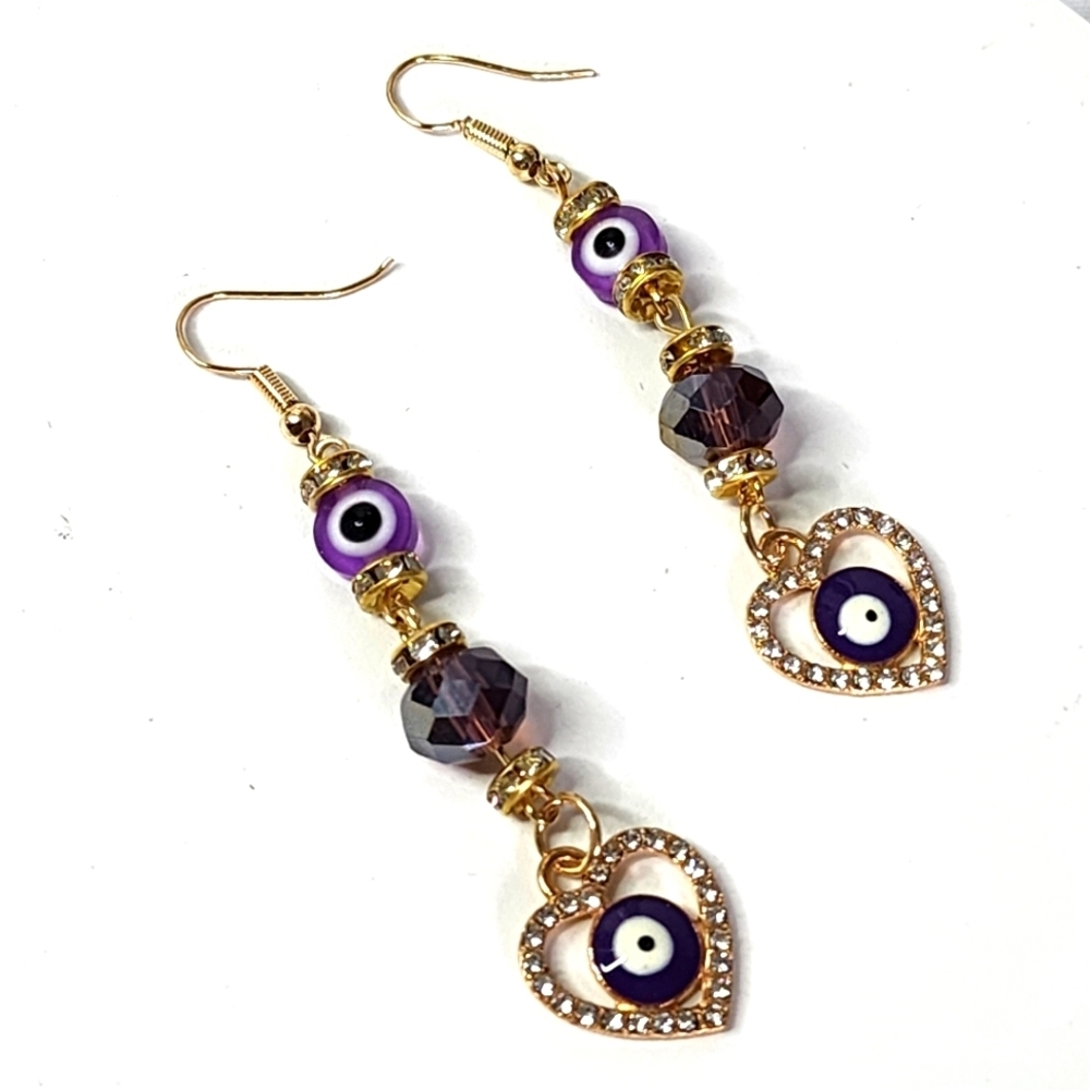 Purple Evil Eye Dangle Earrings New